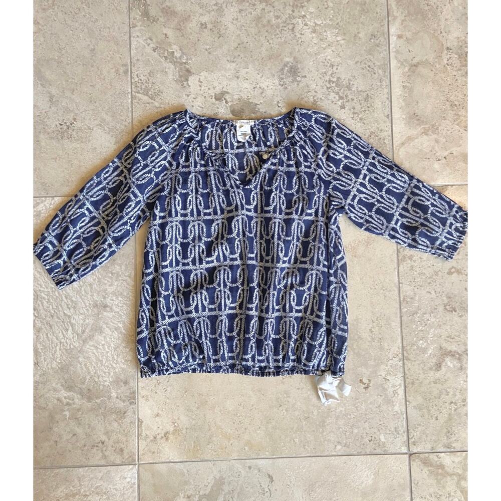 Crewcuts girls navy blue/white cotton print top blouse, 6yrs